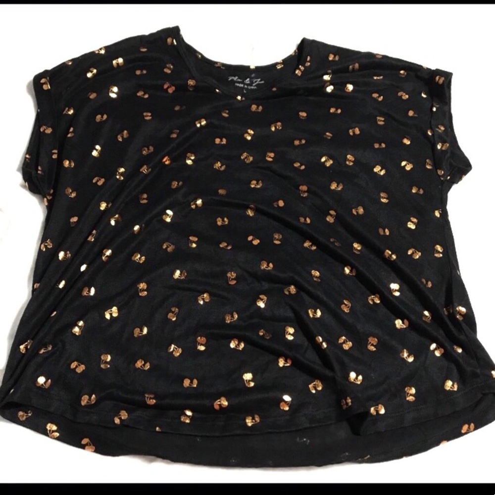 Mic & Jax Cherry Foil Diagonal Cap Blouse Large